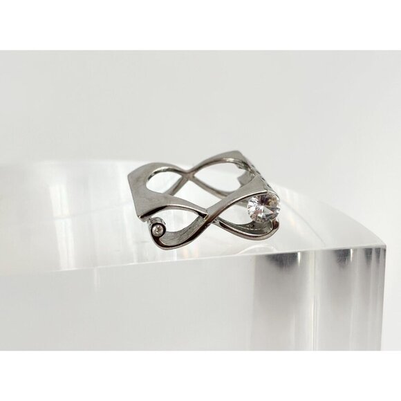 Silver Toned Infinity Double Barrel CZ Gemstone Vintage Ring - sz 9.75 - Picture 2 of 10